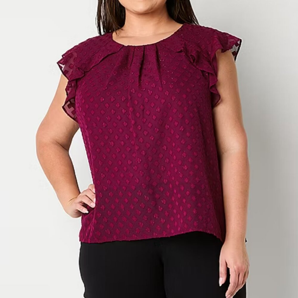 NWT Liz Claiborne Plus Womens Round Neck Short Sleeve Magenta Blouse